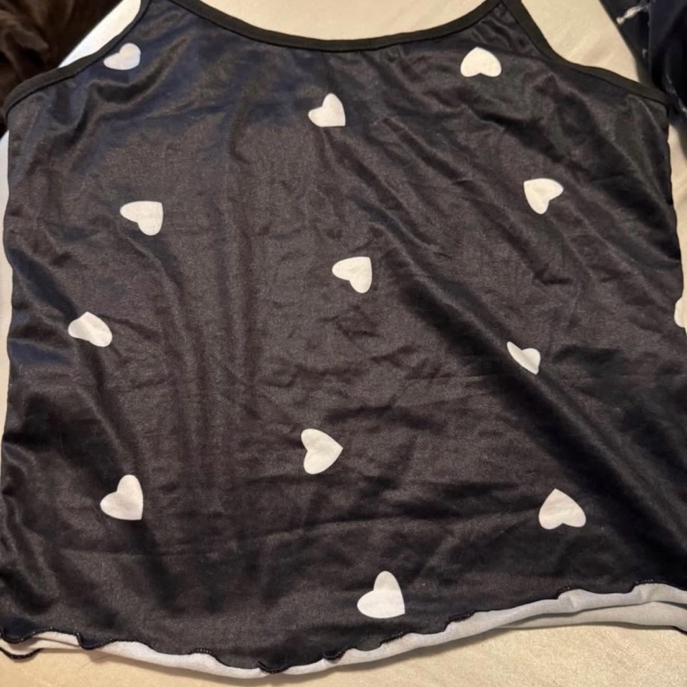 Black Tank Top with White Heart Pattern